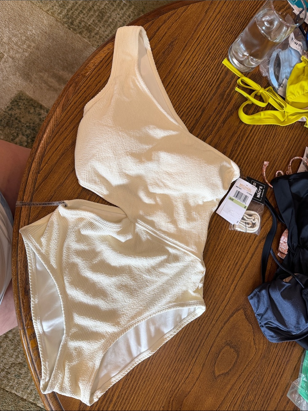 MICHAEL Michael Kors Cream One-Shoulder One-Piece Swimsuit